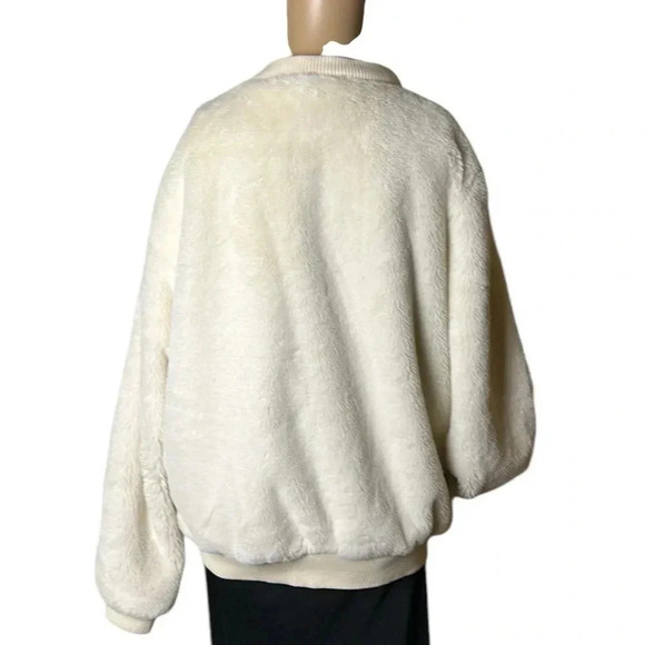 Faux  fur bomber jacket hoodie, zipper, LIKE NEW, cream,detachable hood,mob wife - Picture 14 of 14